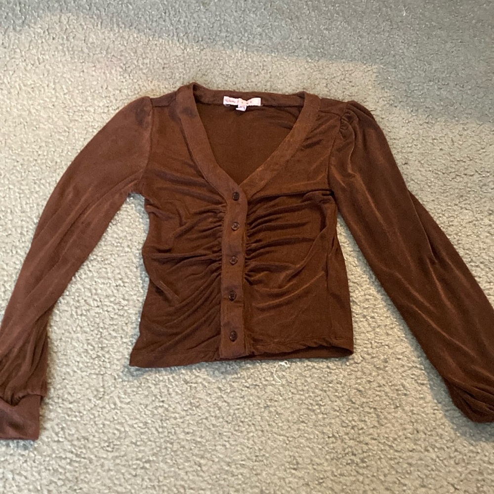 Brown sheer button up long sleeve